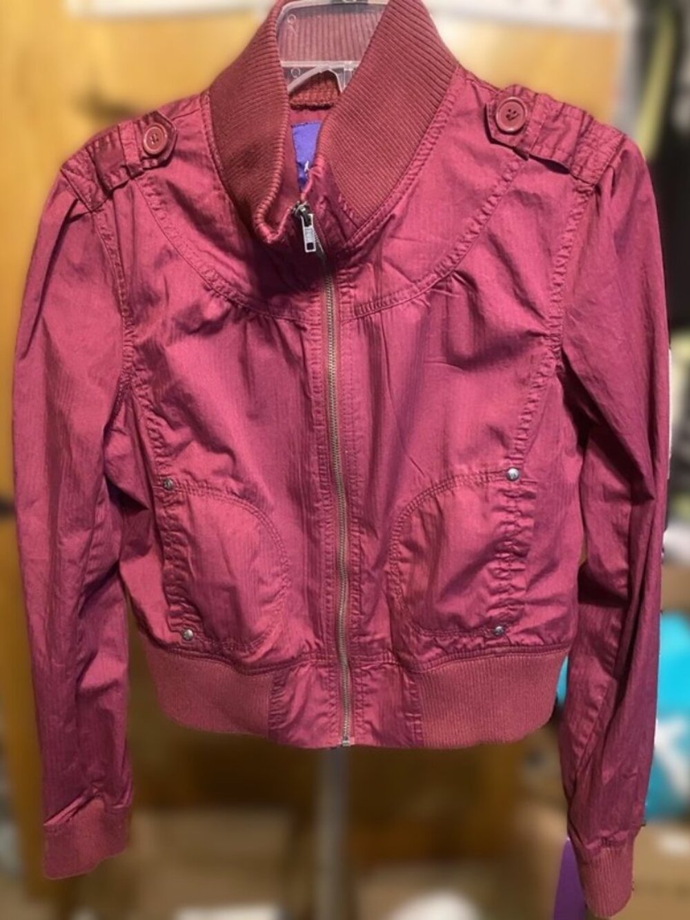 Miley Cyrus Women’s Burgundy Cropped Military Jacket Size XL